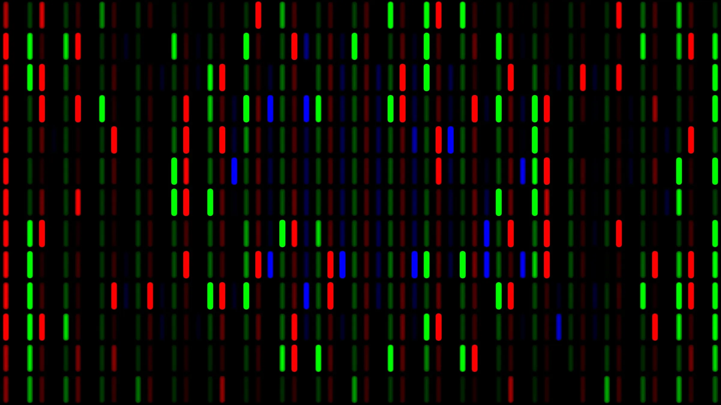 LEDビジョンの発光素子を間近で捉えた画。赤・緑・青の粒が並ぶ